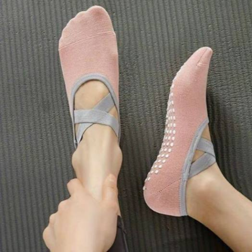 Cross-strap Grip Yoga Socks Dusty Pink