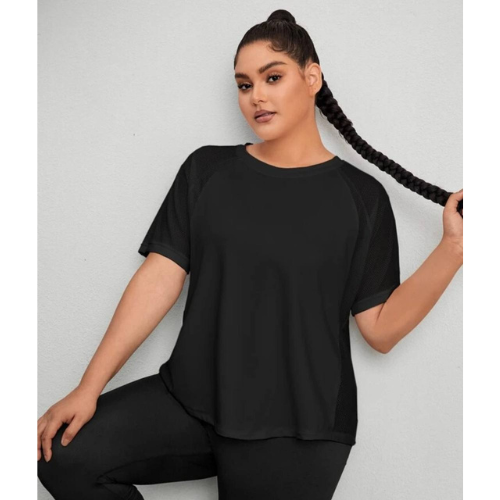 Black Mesh Panel Workout T-shirt