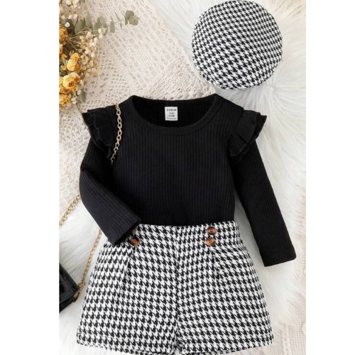 Toddler Girls Ruffle Trim Tee and Fake Button Skirt kids' cloth