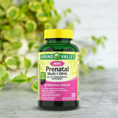 Spring Valley Mini Prenatal Multi + DHA - Complete Multivitamin/Multimineral Supplement Mini Soft gels, 120 Count