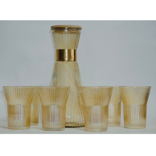 A glass carafe set for serving water, juice, or beverages
