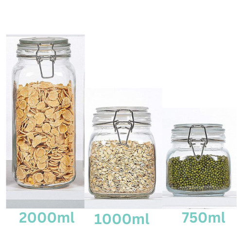 3Set Japanese Style Airtight Glass Jars with Bamboo Lids and